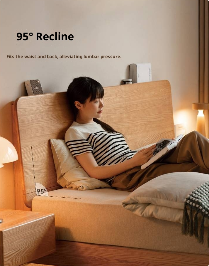 Oak, Ash Solid Wood Luminous Suspended Bed, Nordic Style