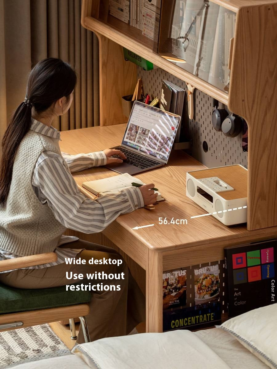 Oak Solid Wood Modern Computer Desk With Shelf