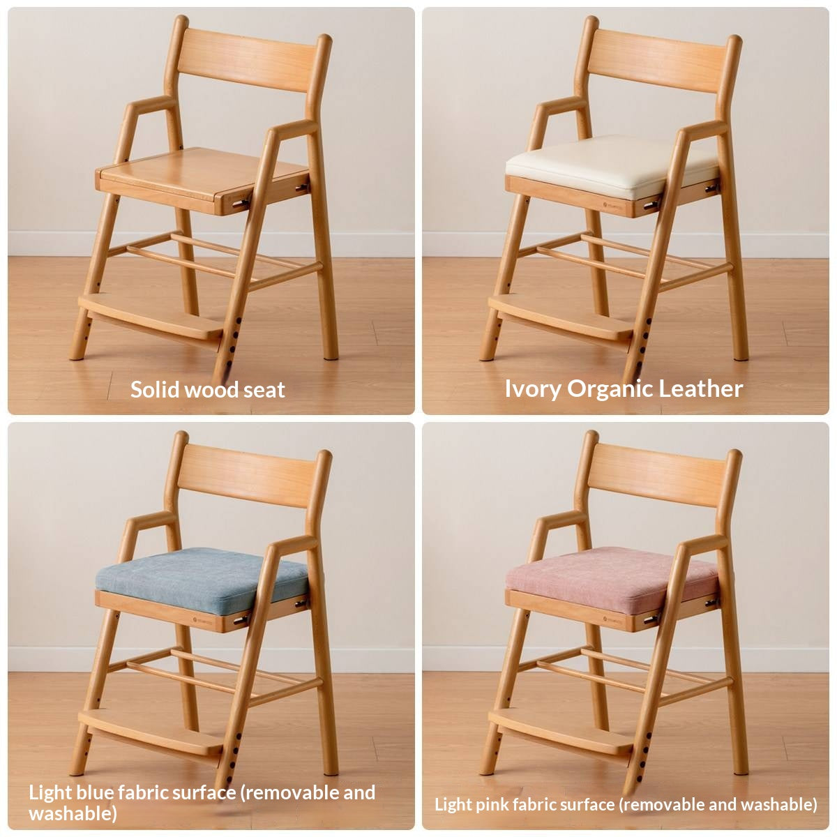 Oak, Beech Solid Wood Kids Chair Height-Adjustable