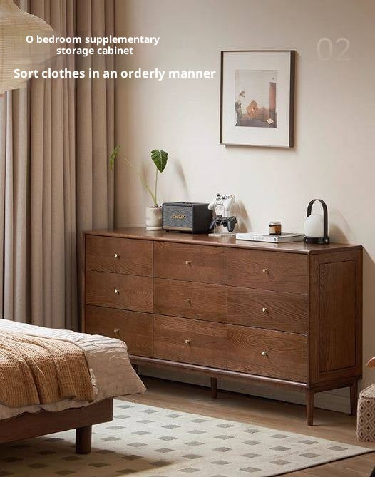 Oak, Solid Rubberwood Modern Minimalist Chest of Drawers