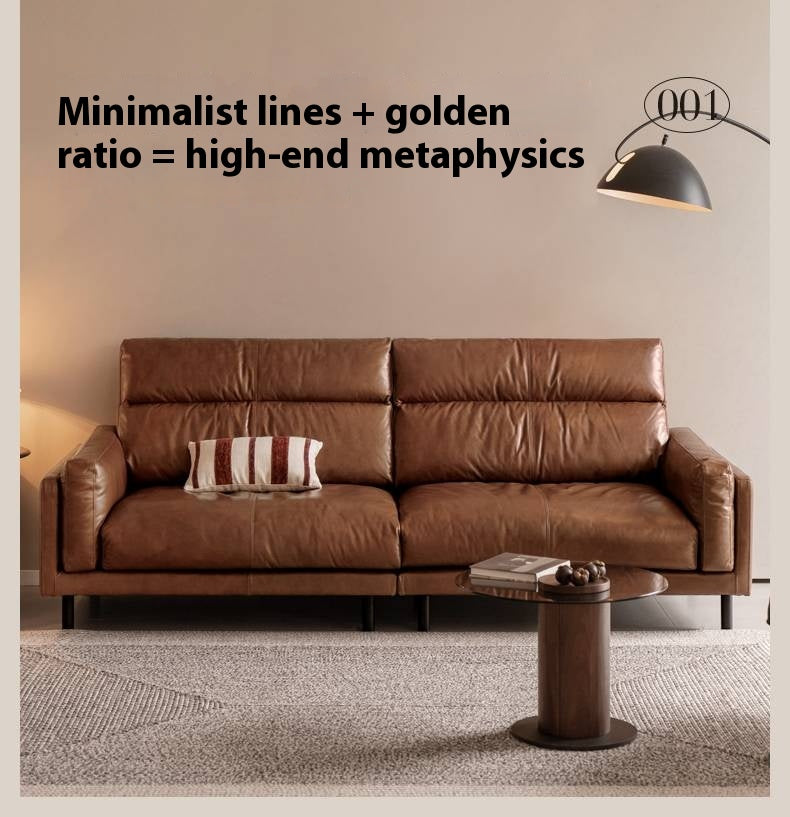 Full Leather High-Back Sofa with Oil-Wax Finish Italian-Style.