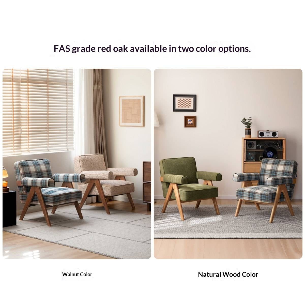 Ash solid wood Accent Armchair, Upholstered Lounge Chair with Angled A-Frame Legs and Wide Padded Armrests