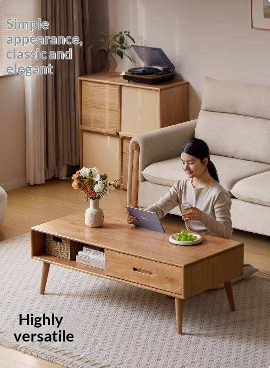 Solid RubberWood Coffee Table with Storage and Modern Aesthetic