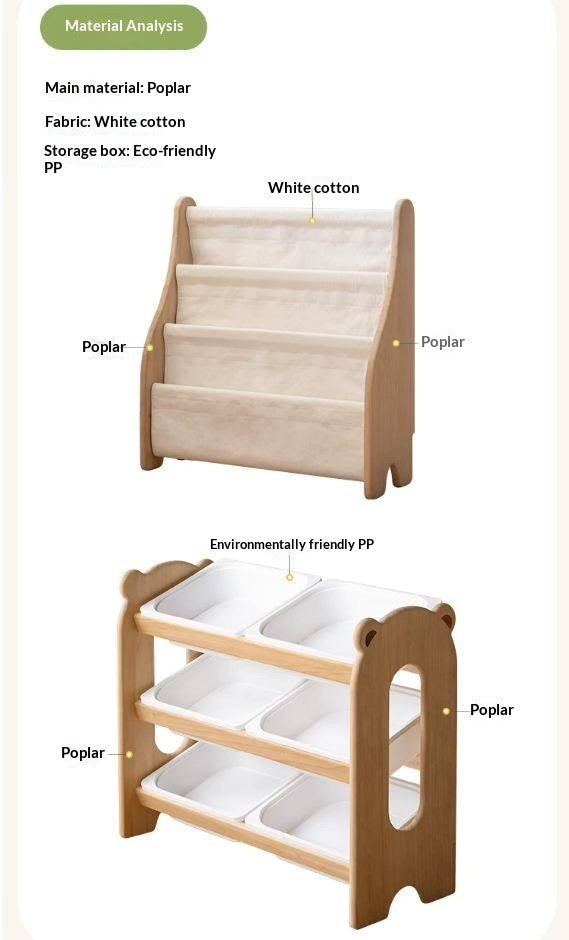 Beech, Poplar Solid Wood Kids Toy Storage Organizer Montessori Toy Shelf