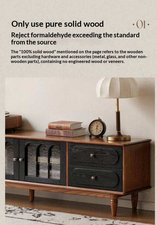 Black Walnut, Ash Solid Wood TV Cabinet with Integrated Storage, Vintage Style Floor Cabinet