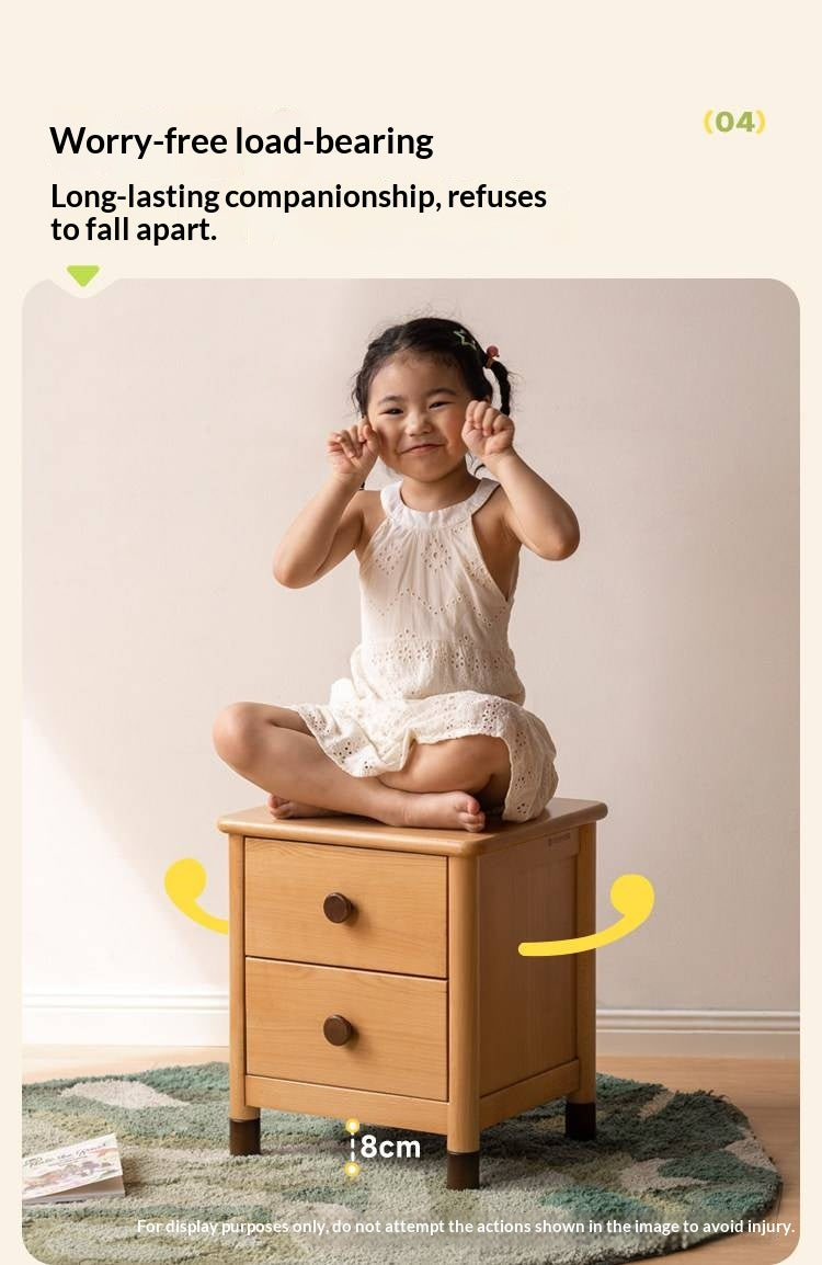 Oak, Beech Solid Wood Two-Drawer Nightstand