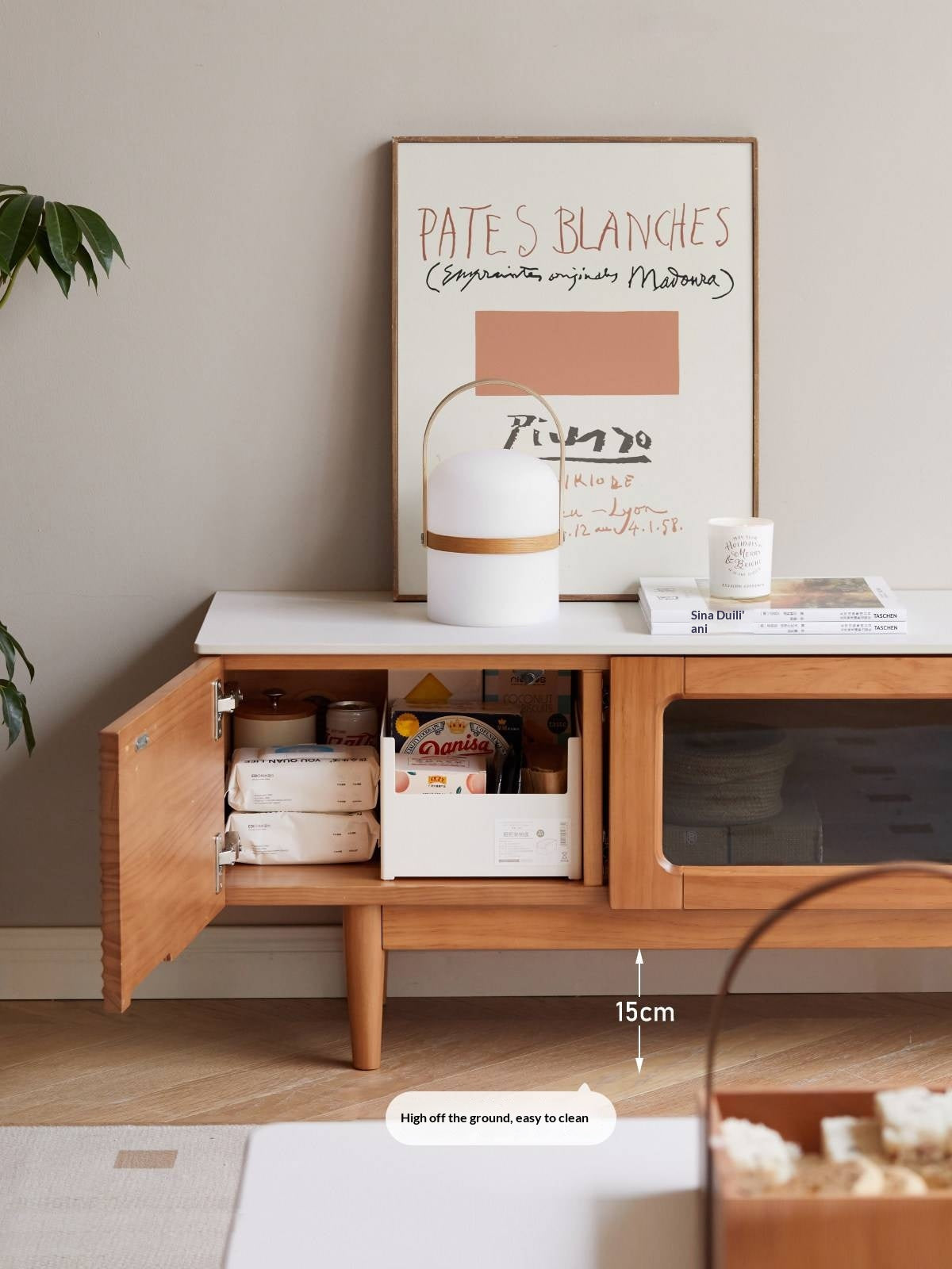 Pine Solid Wood Modern Rock Floor TV Cabinet.