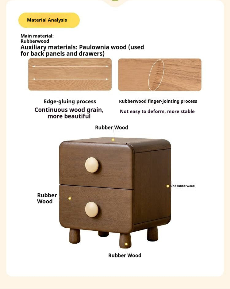 Solid Rubberwood Solid Wood Retro Style Children's Nightstand