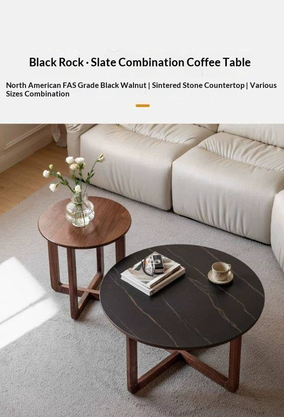 Black Walnut Solid Wood Combination Coffee Table Rock Surface