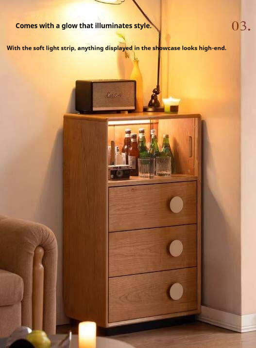 Cherry Solid Wood Side Cabinet with Drawer Storage and Antique Accents