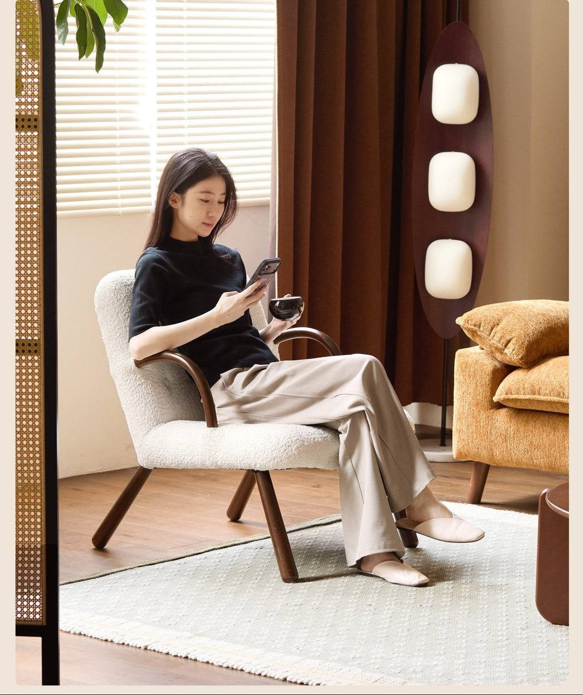 Beech Solid Wood Modern Soft Bouclé Accent Chair