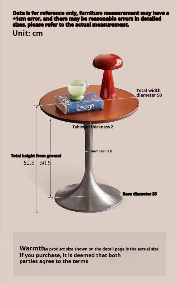 Poplar, Ash Solid Wood Side Table with Round Shape and Wrought Iron Frame