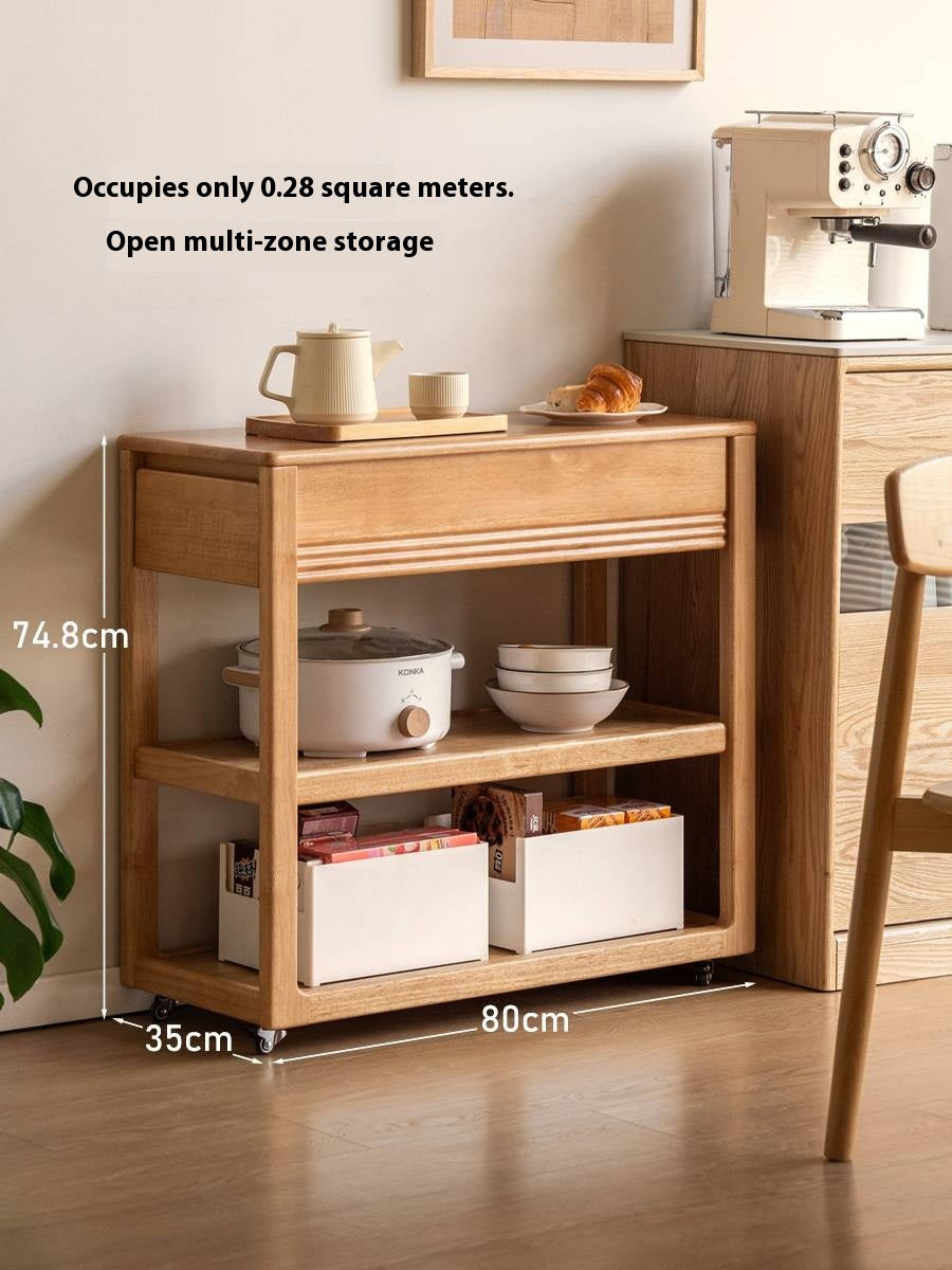 Solid Rubberwood Movable Tea Cabinet.