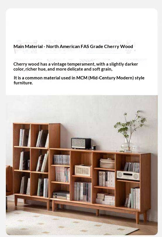 Cherry, Oak Solid Wood Bookshelf Lattice Cabinet