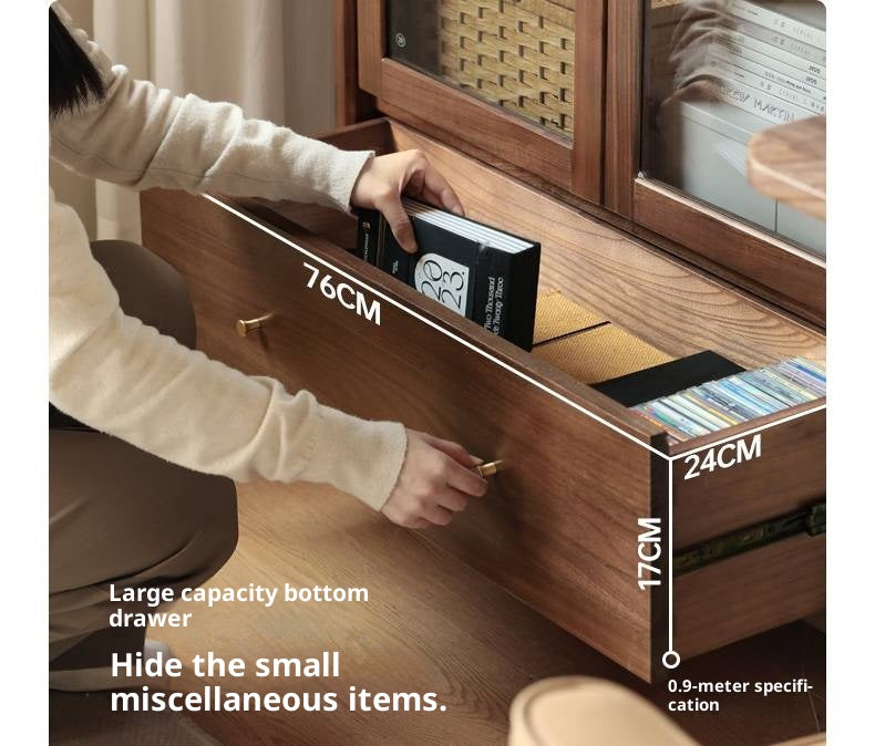 Black Walnut Solid Wood Bookcase With Glass Door