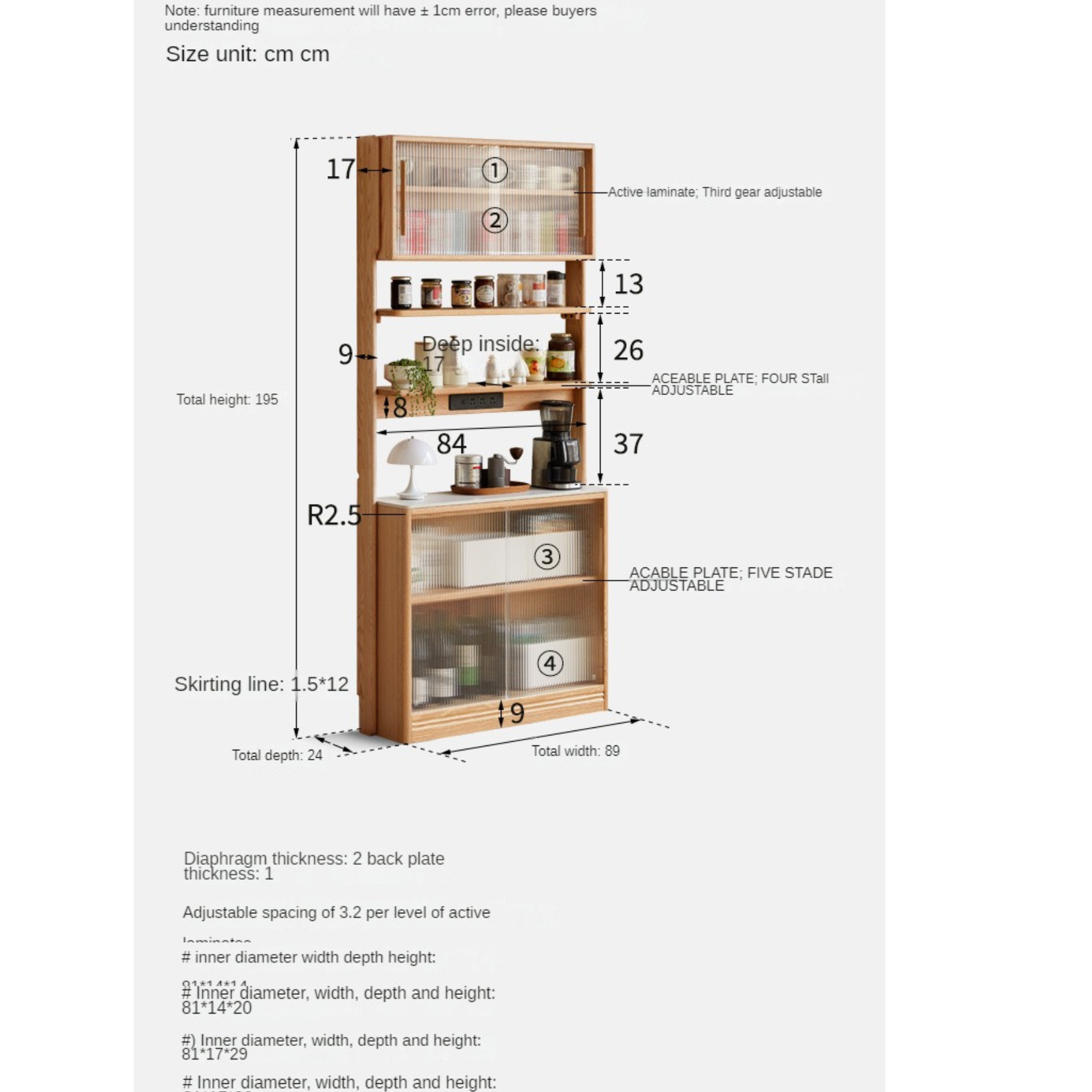 Oak, Solid RubberWood Rock Board Dining Sideboard Integrated Multifunctional Storage
