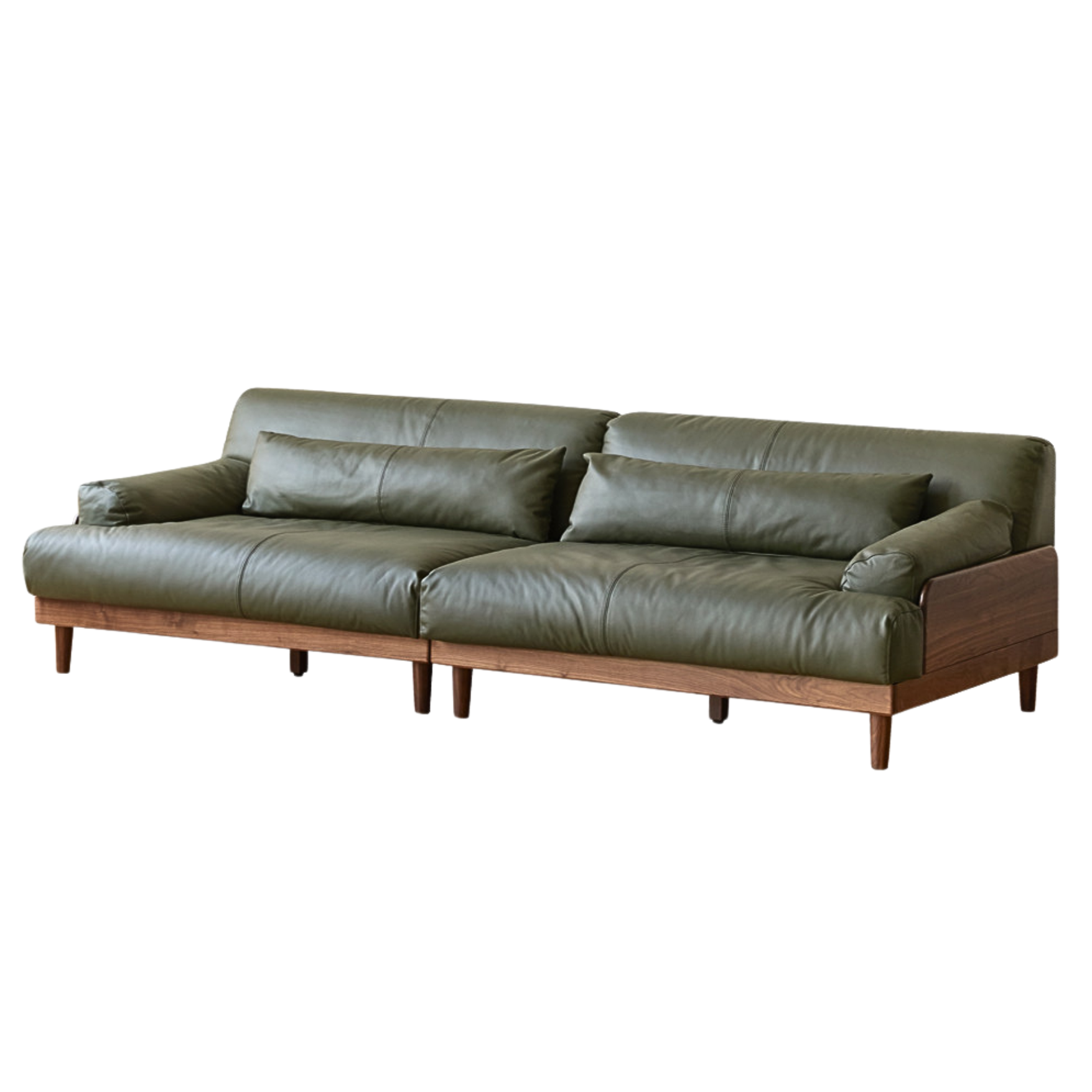 Black Walnut, Oak Solid Wood Leather Down Sofa.