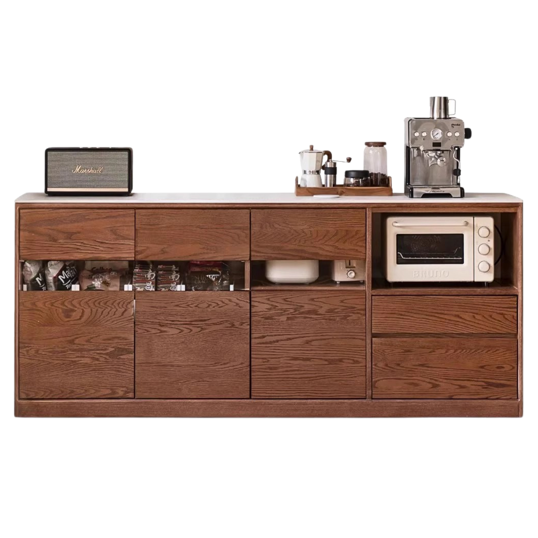 Oak Solid Wood Dining Storage Sideboard Against The Wall
