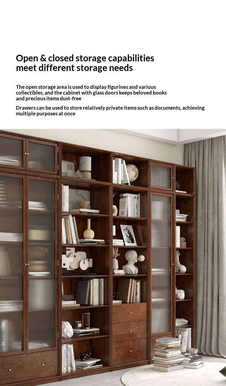 Oak, Ash Solid Wood Modular Bookcase with Glass Doors