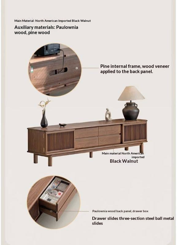 Black Walnut Solid Wood Floor TV Cabinet.