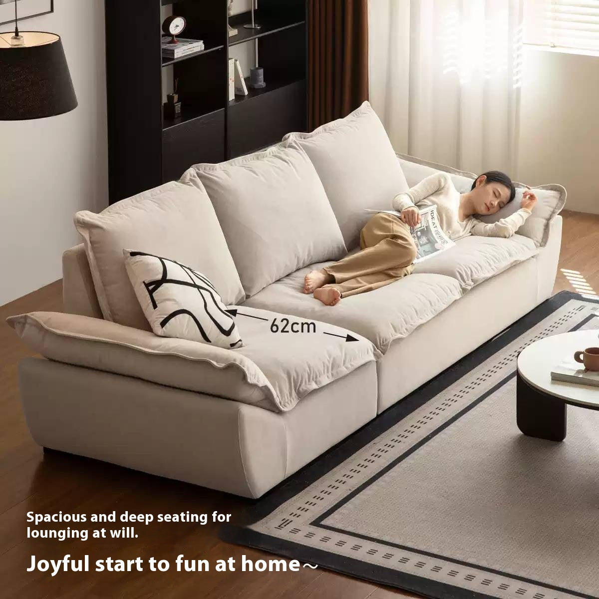 Cream Style Fabric Sofa with Pet-Friendly Scratch-Resistant Fabric, Fully Removable and Washable Design