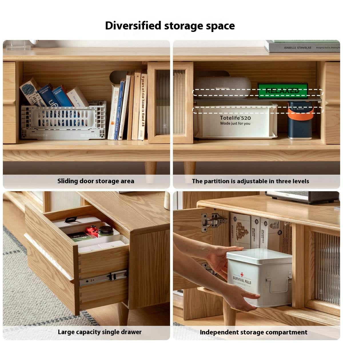 Ash Solid Wood Modern Style TV Stand