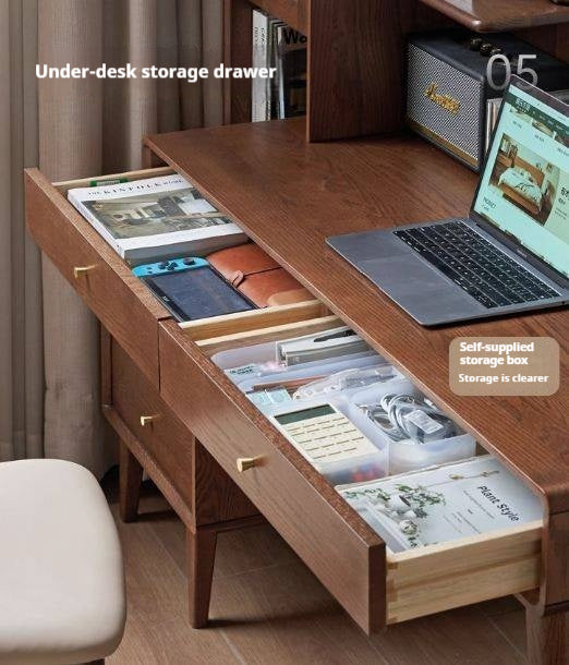 Oak Solid Wood Retractable Computer Desk