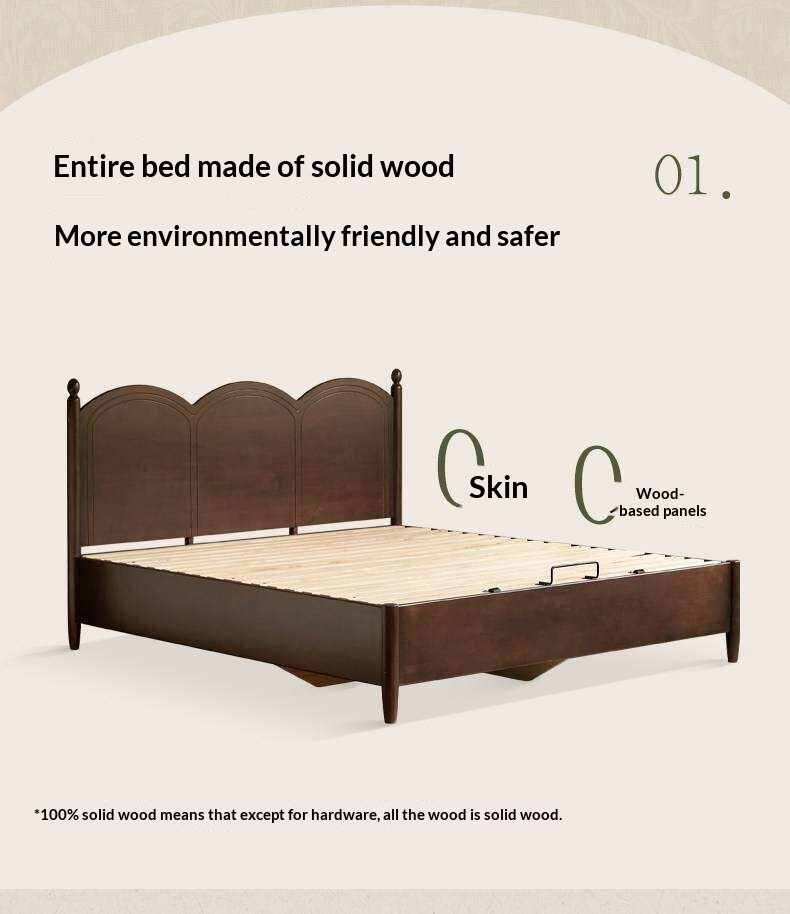 Poplar Solid Wood Bed with French Retro Style and Large Off-the-Floor Box Design