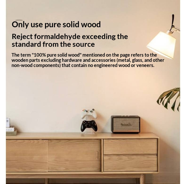 White Ash, Ash Solid Wood TV Stand with Sliding Doors and Sleek Finish