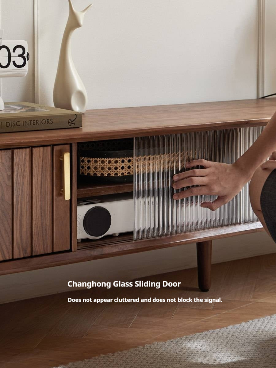 Black Walnut Solid Wood Nordic TV Cabinet.