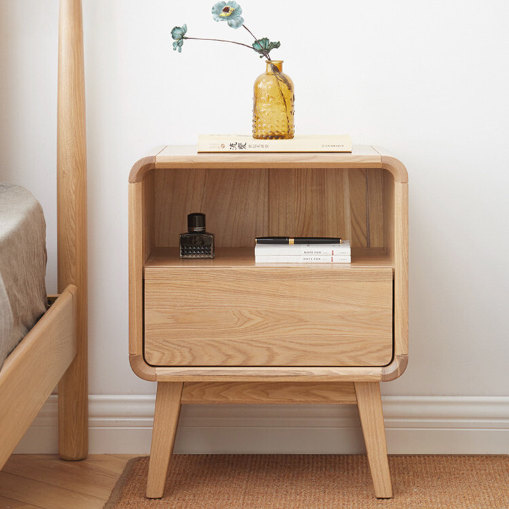 Ash Solid Wood Storage Modern Nightstand