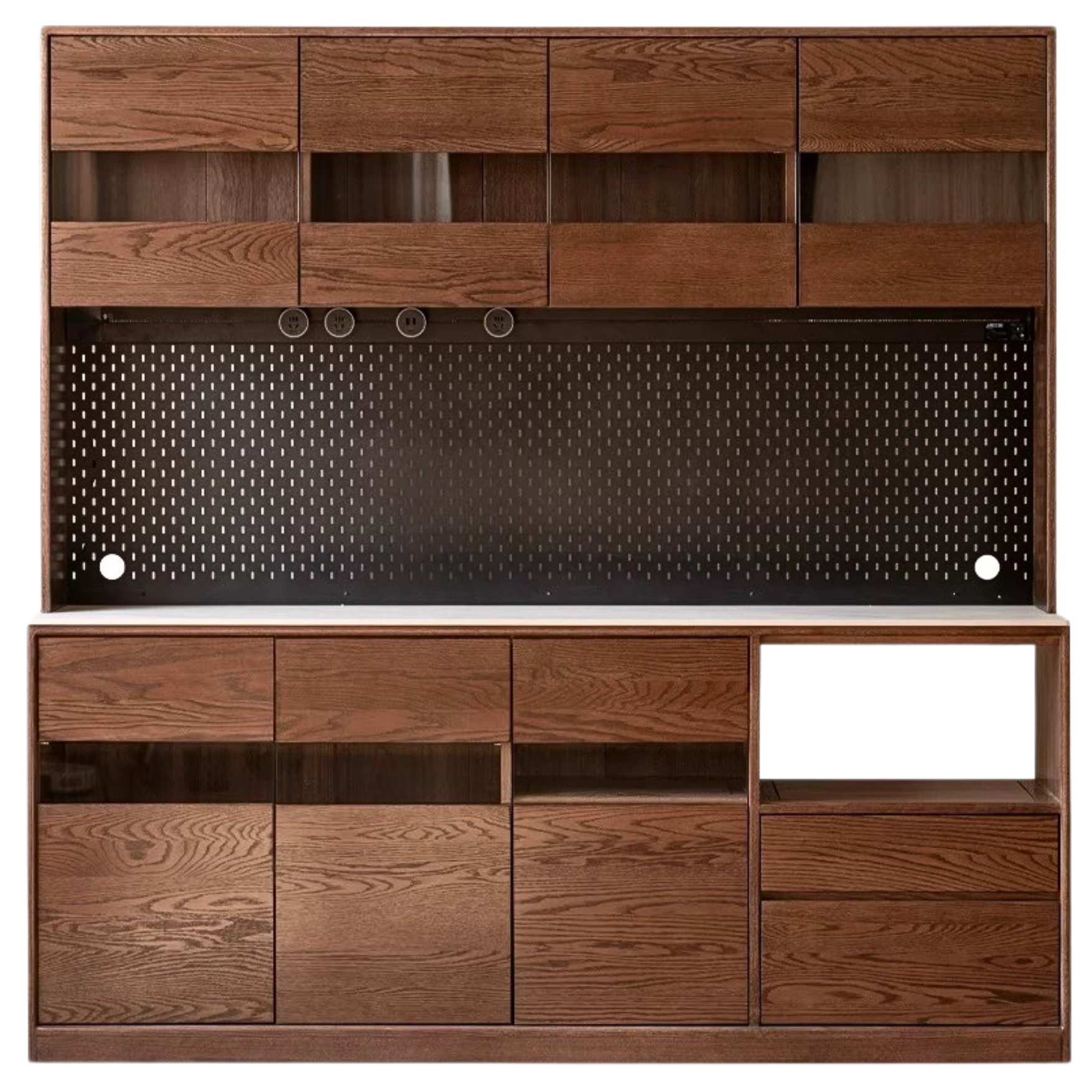 Oak Solid Wood Dining Storage Sideboard Against The Wall