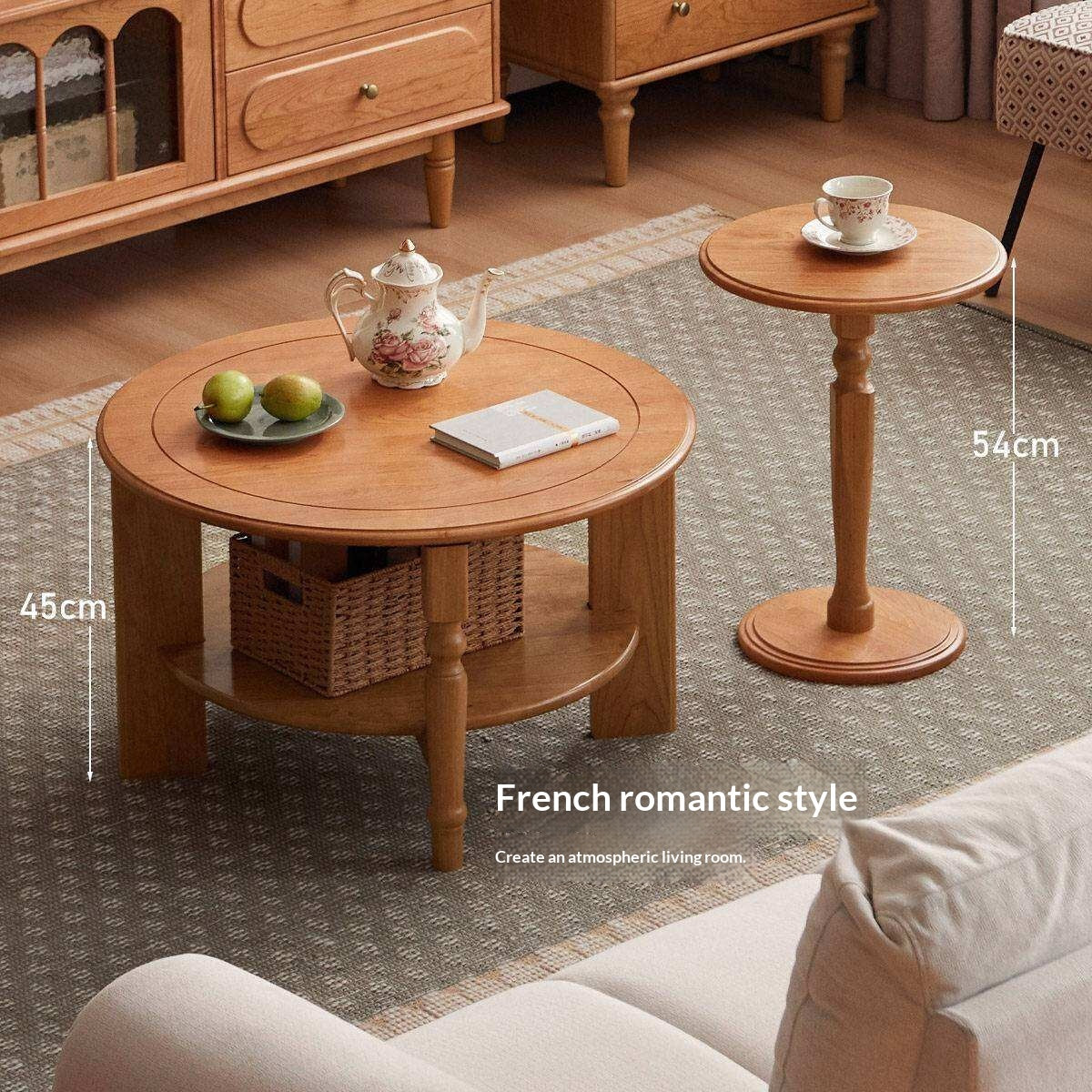 Cherry Solid Wood Coffee Table with French Retro Design