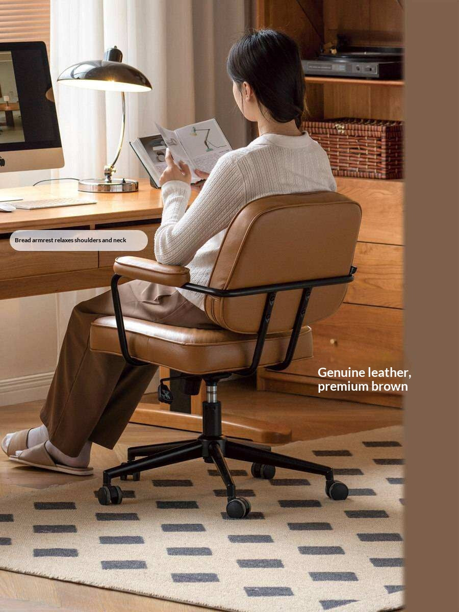 Leather Swivel Office Chair with Armrests