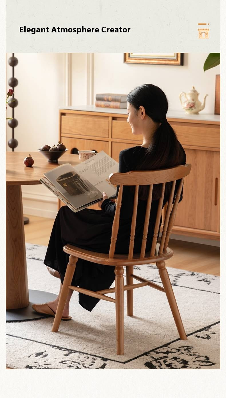 Set 4 pcs Cherry Solid Wood Retro Backrest Chair