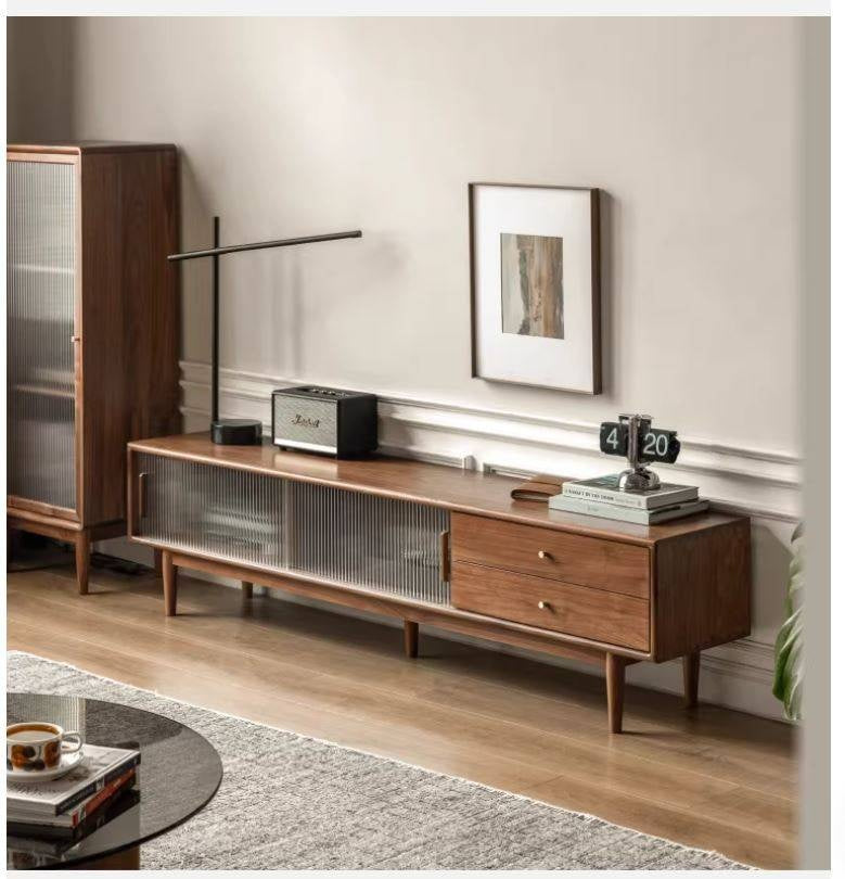 Black Walnut, Rubber, South American walnut Solid Wood Modern TV Cabinet.