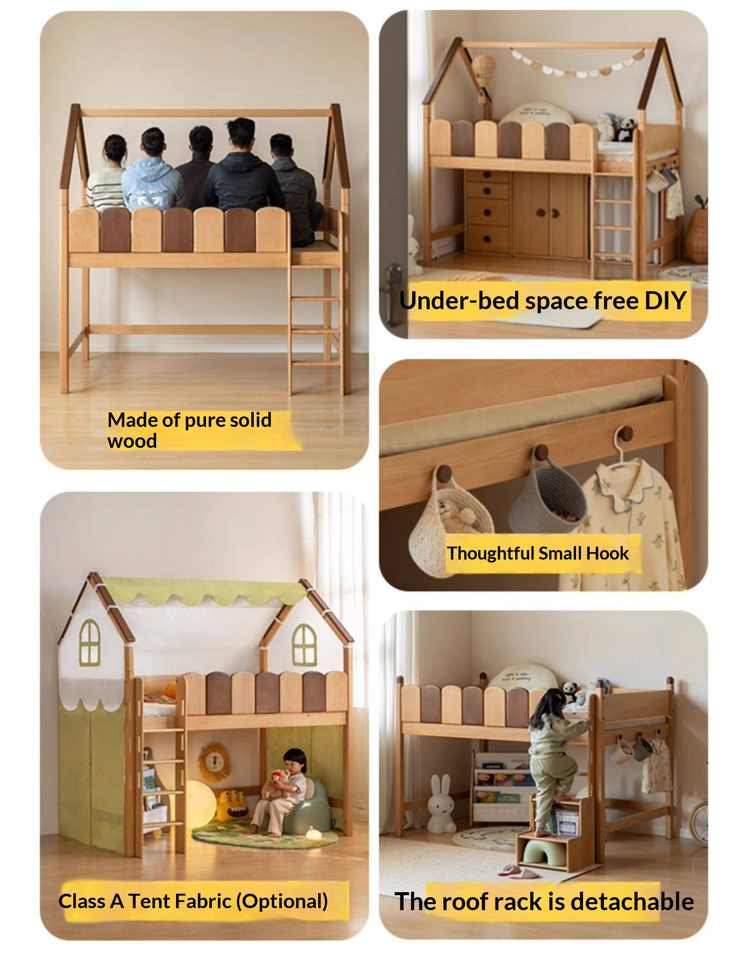 Beech Solid Wood Children's Treehouse Bed Multifunctional Loft Bed