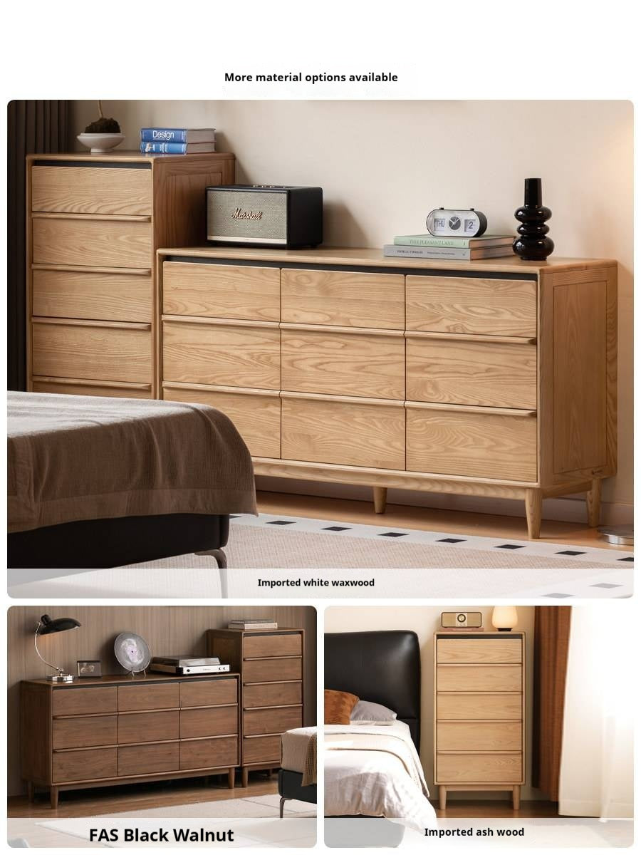 Oak, Ash Solid Wood Modern Storage Drawer Cabinet