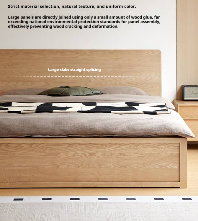 Ash Solid Wood Bed — Slab Design, Home Italian Light Luxury Box Bed