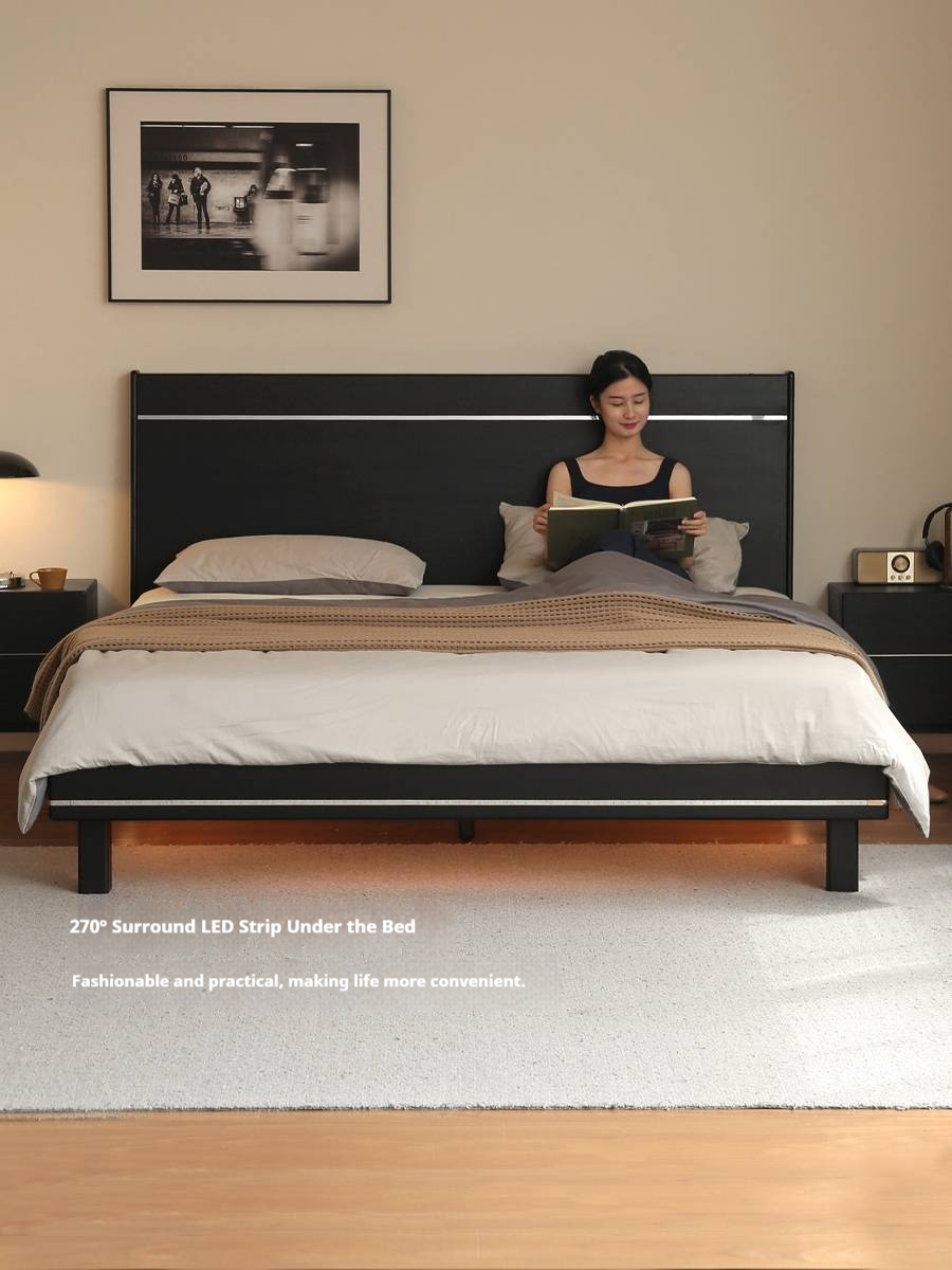 Poplar, Ash Solid Wood Large Board High Headboard Double Household Large Bed