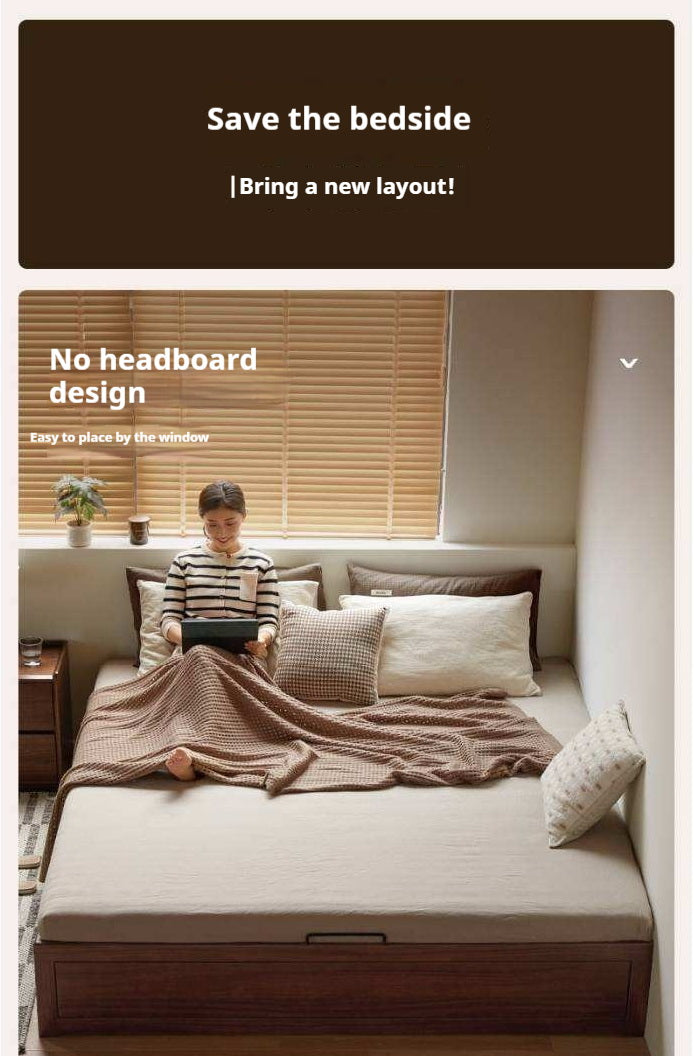 Rubberwood Solid Wood Modern Minimalist Storage Platform Bed