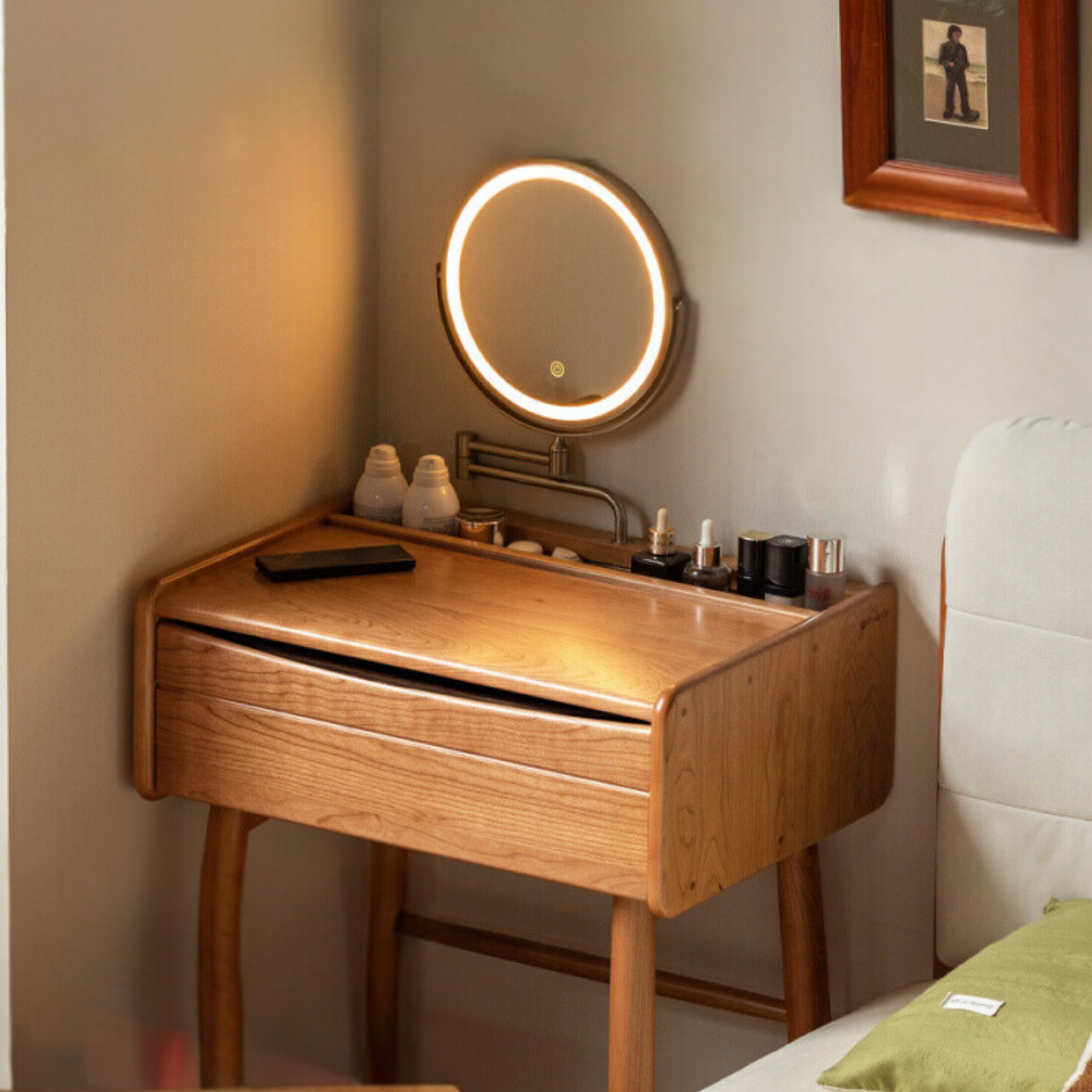 Solid Wood Dressing Table Small Bedroom Makeup Storage Table Home Simple  Cherry Wood Dressing Table