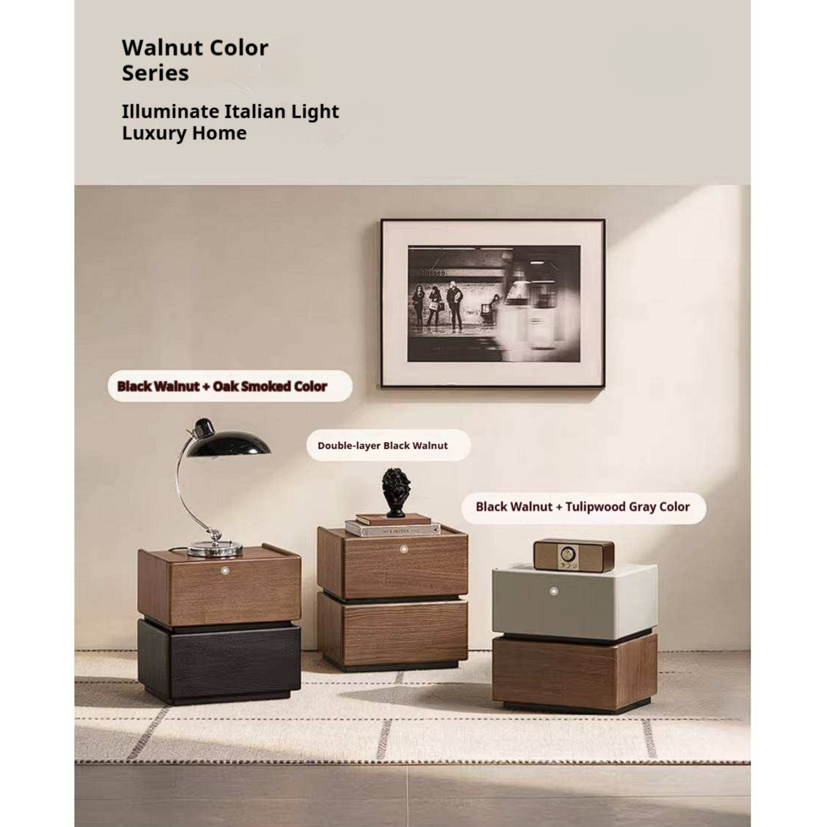 Rubberwood Solid Wood Bedside Cabinet with Modern Simple Storage