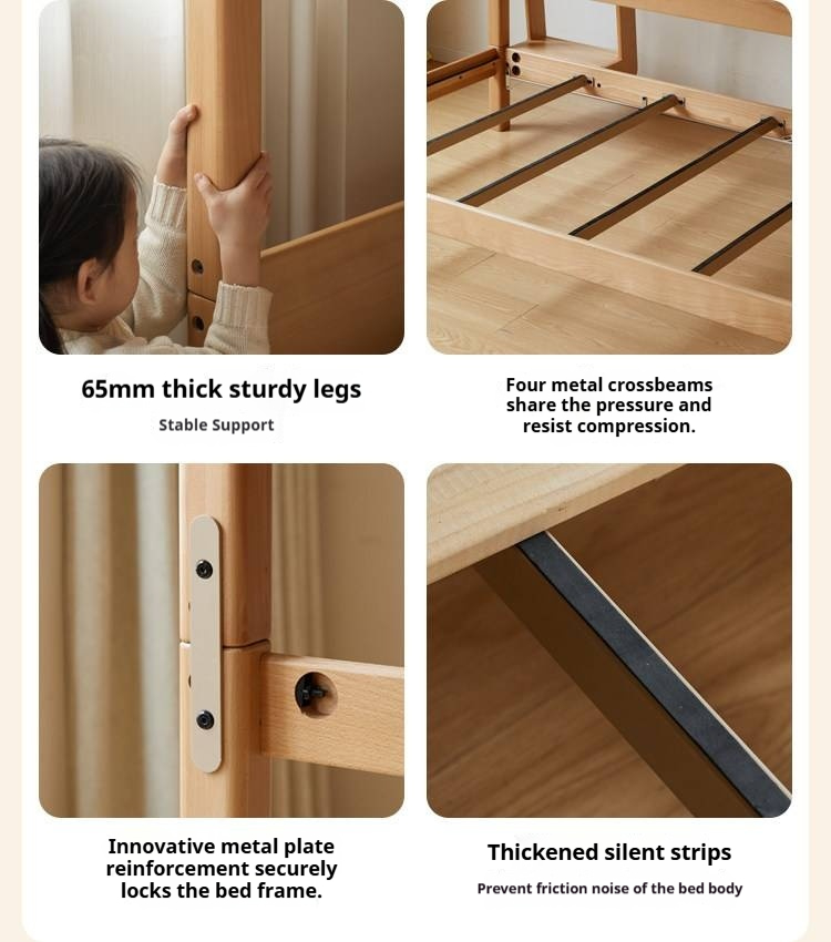 Beech Solid Wood Convertible Bunk Bed with Storage Drawers