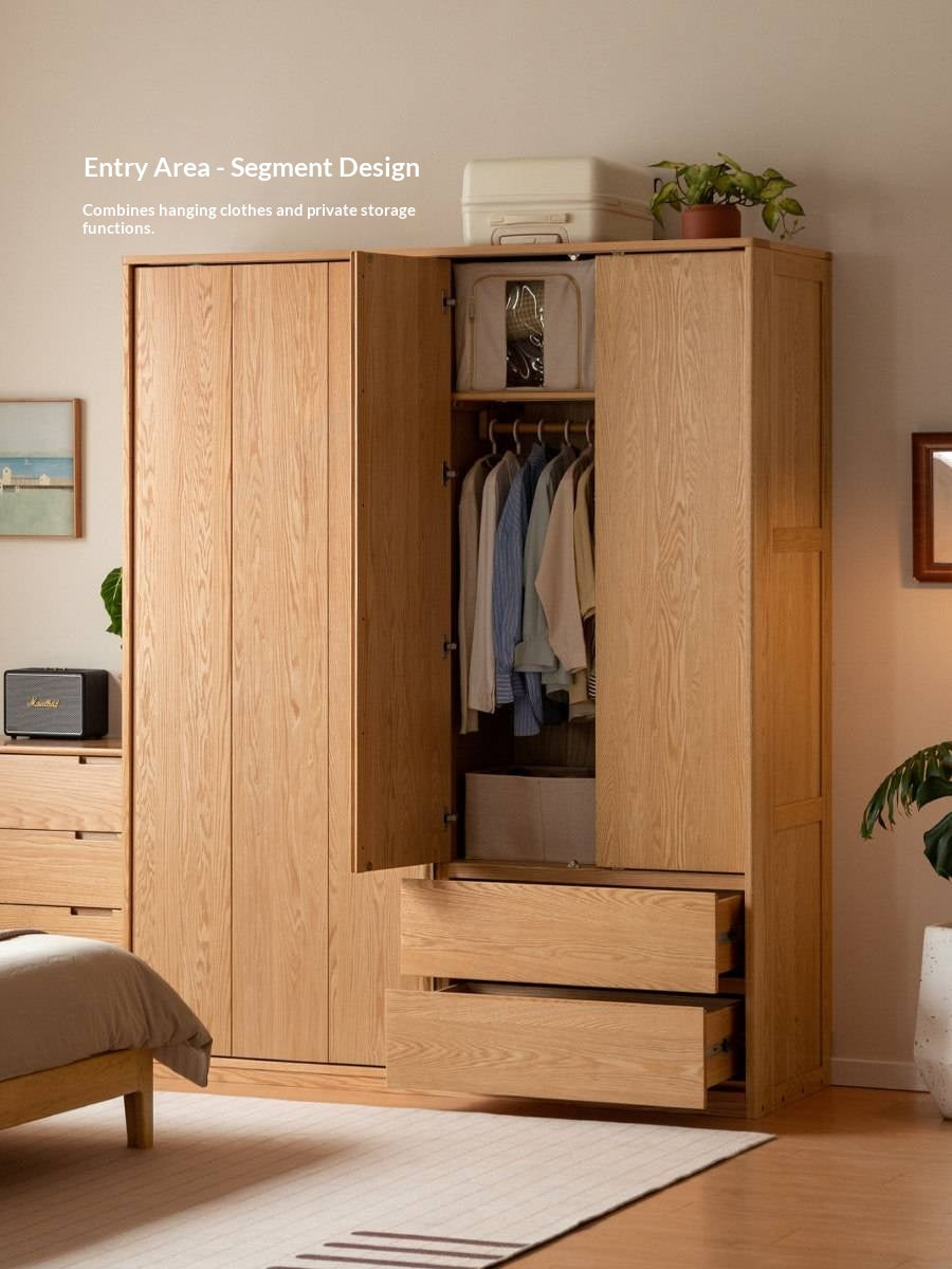 Oak Solid Wood Modern Storage Wardrobe with Casual Style