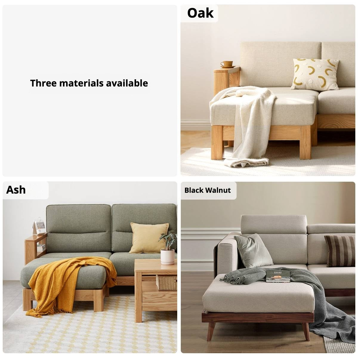 Ash, Oak, Black Walnut Solid Wood Fabric Footstool