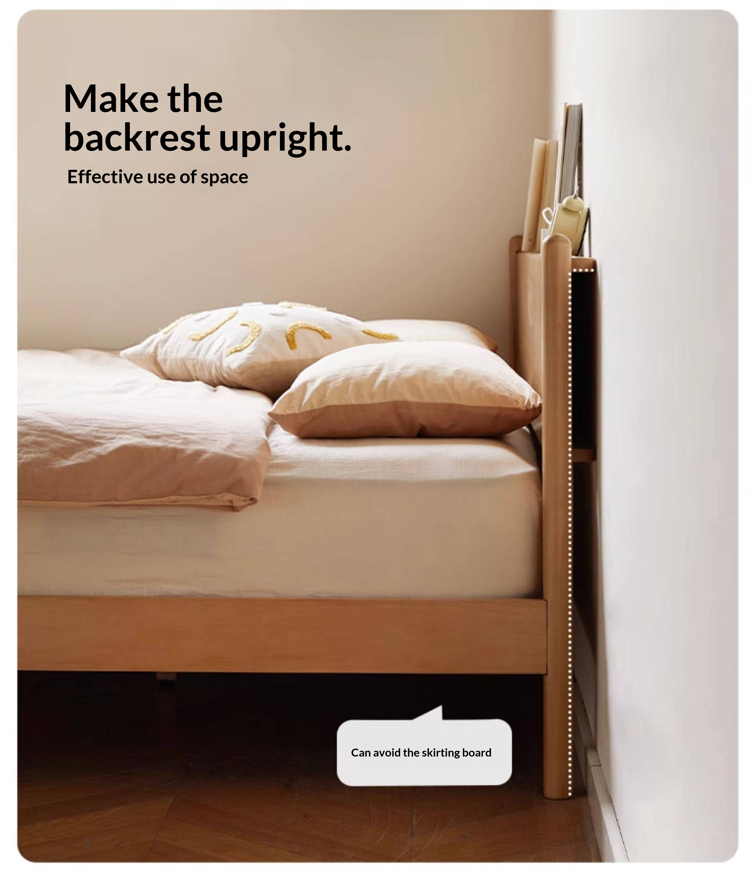 Poplar Solid Wood Bed — Modern Minimalist Style