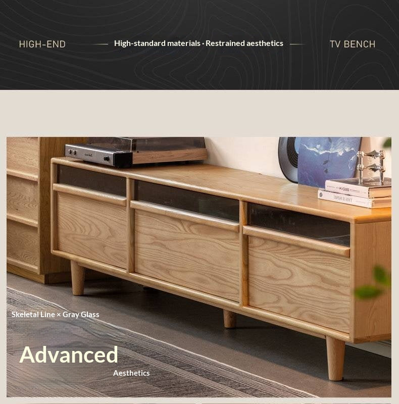 Ash Solid Wood Floor TV Cabinet