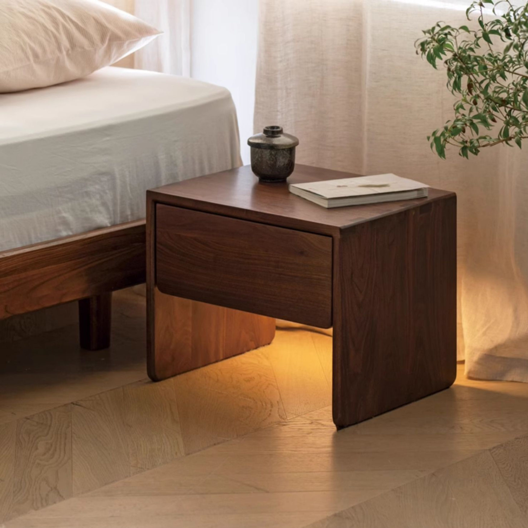 Black Walnut, Ash Solid Wood Simple Modern Nightstand