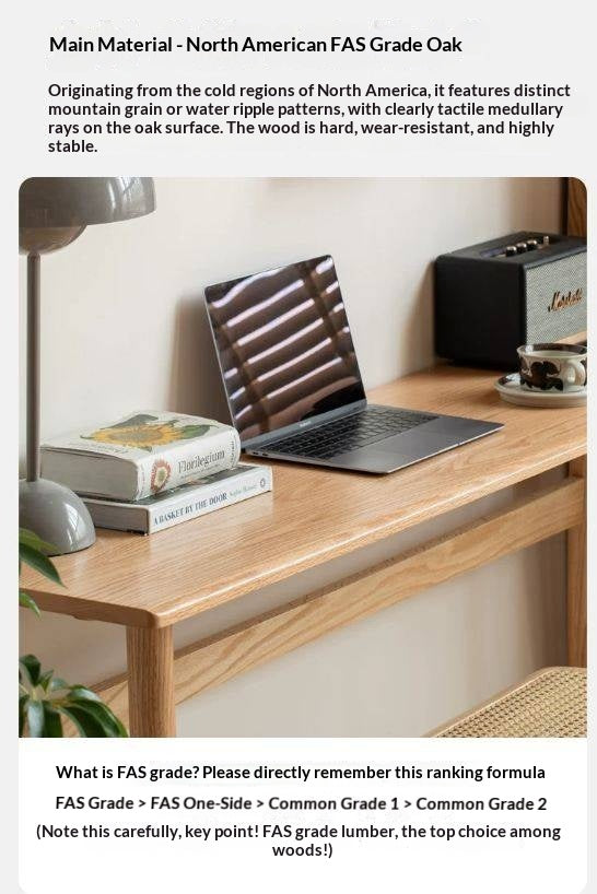 Oak, Cherry Solid Wood Narrow Office Desk